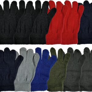 Winter Magic Gloves, 12 Pairs Stretchy Warm Knit Bulk Pack Men's Women's